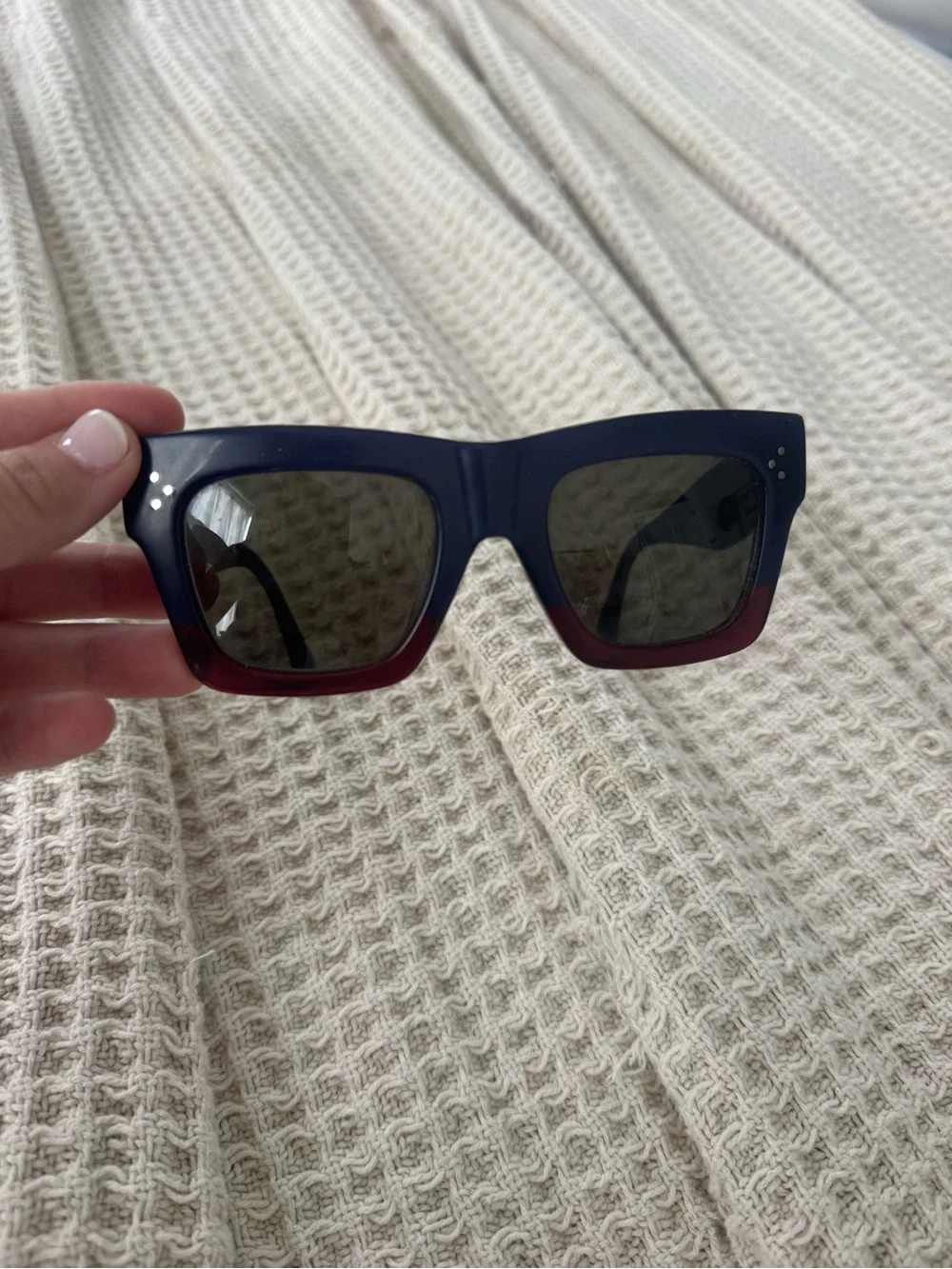 Celine Two-Tone Blue and Red Square Sunglasses